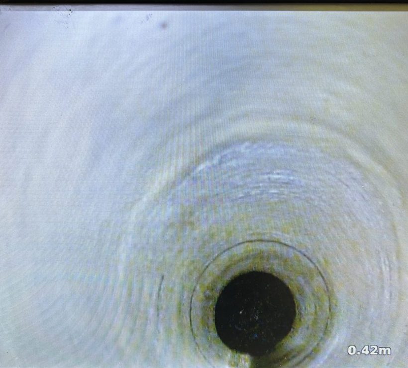 CCTV image of the same drain pipe relined after no-dig repair